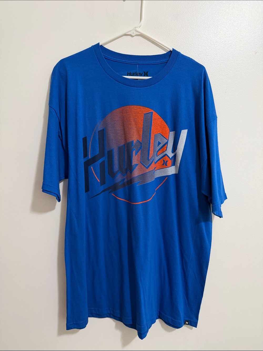 NWT Hurley Blue Orange Graphic Short Sleeve Crewneck Tee Mens XL